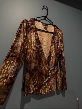 Vintage Frank Lyman Design Brown and Tan Animal Print Blouse